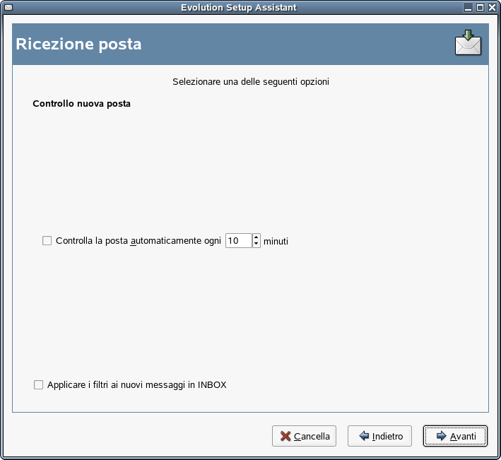 Opzioni di ricezione di Directory di posta in formato maildir