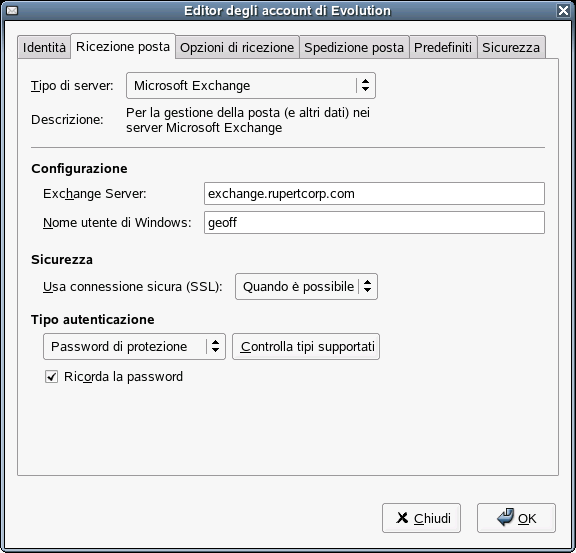 Creazione di un conto Exchange, fase 2: Ricezione della posta