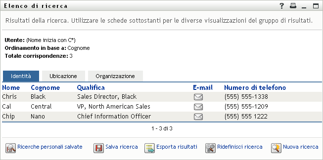 Nella pagina Elenco di ricerca vengono visualizzati i risultati della ricerca 