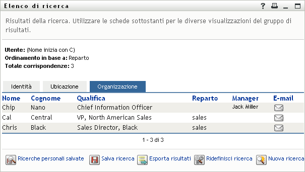 Selezionare una scheda per modificare la visualizzazione dei risultati della ricerca