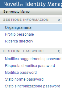 Menu di azioni Self-service identità