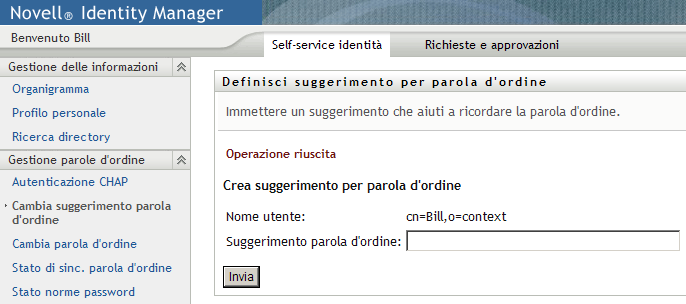 Esisto positivo nella pagina Definizione del suggerimento per la parola d'ordine