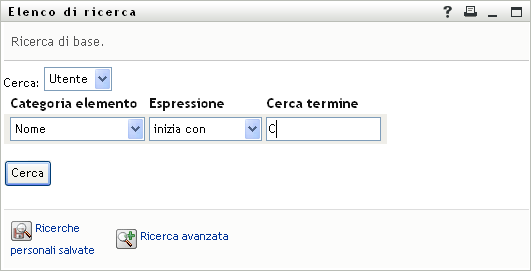 Specifica un criterio di ricerca nella pagina Elenco di ricerca