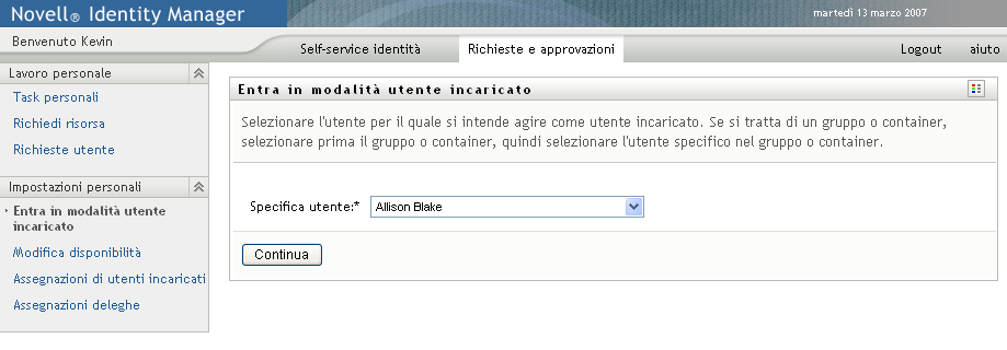 Pagina Entra in modalità utente incaricato