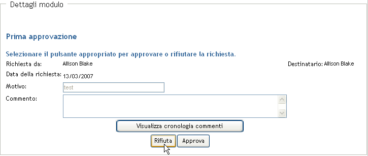 Pagina Dettagli modulo