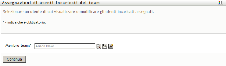 Pagina Assegnazione di utenti incaricati del team