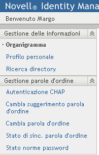 Menu delle azioni di Self-service identità