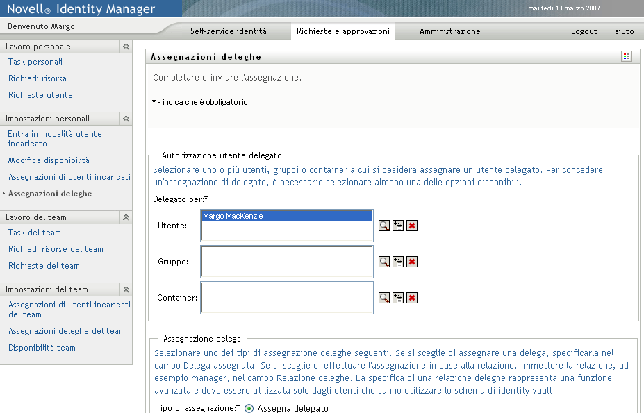 Pagina Assegnazioni deleghe