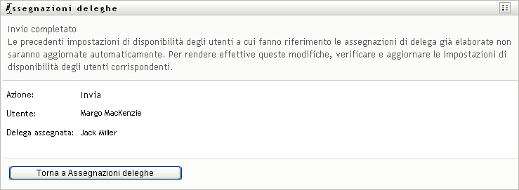 Messaggio di invio Assegnazioni deleghe