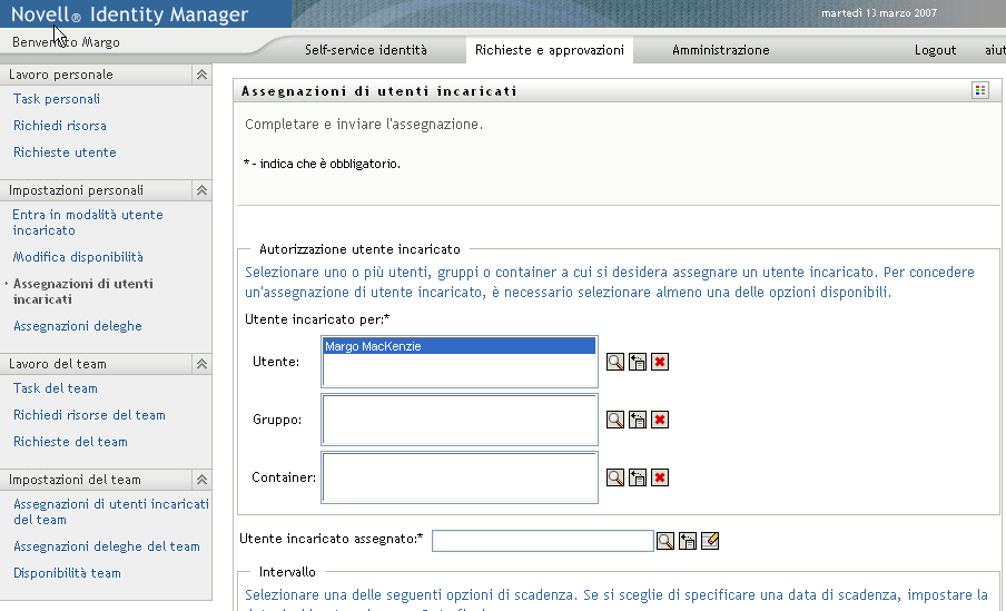 Pagina Assegnazioni di utenti incaricati