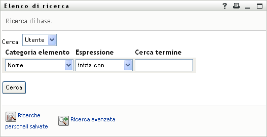 Una ricerca di base nella pagina Elenco di ricerca 