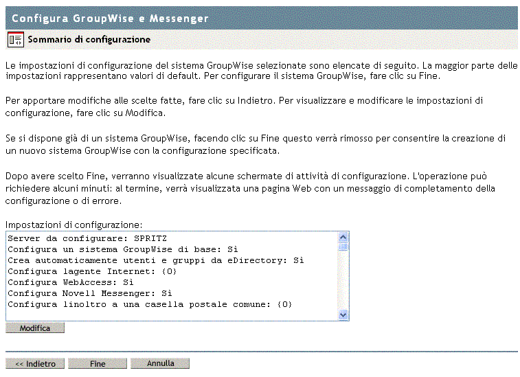 Pagina Web Configura GroupWise e Messenger