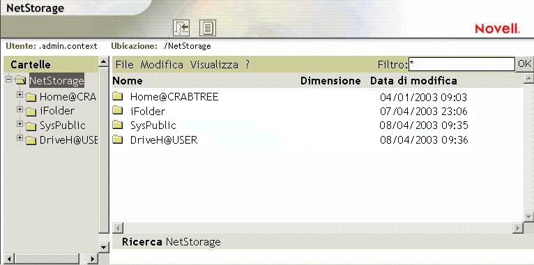 Vista cartelle di NetStorage