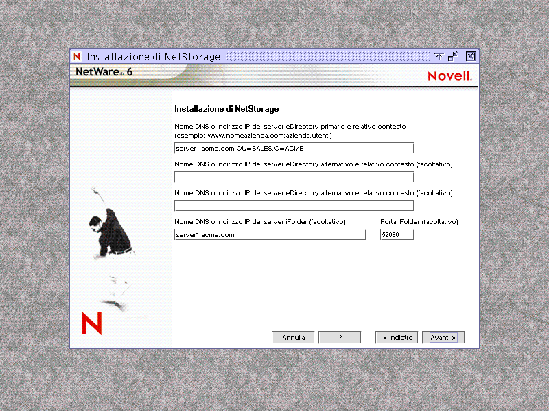 Schermata per l'installazione di NetStorage