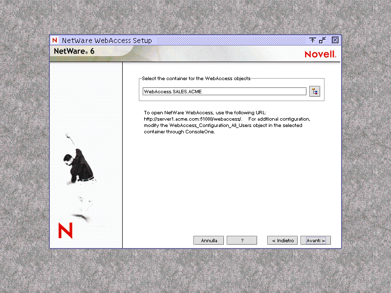 Schermata per la configurazione di NetWare WebAccess