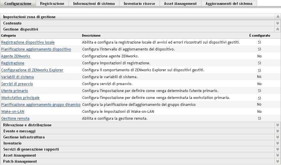 Pagina Configurazione