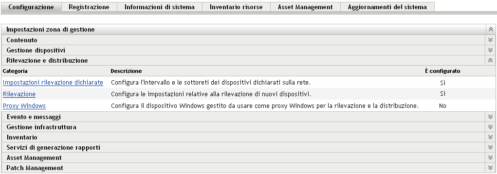 Riquadro Rilevazione e distribuzione (scheda Configurazione > riquadro Impostazioni zona di gestione)