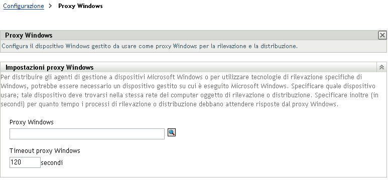 Pagina Impostazioni proxy Windows