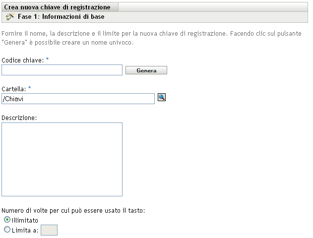 Creazione guidata nuova chiave di registrazione > Informazioni di base