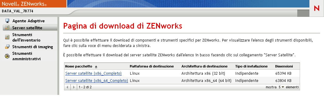 Pagina di scaricamento di ZENworks