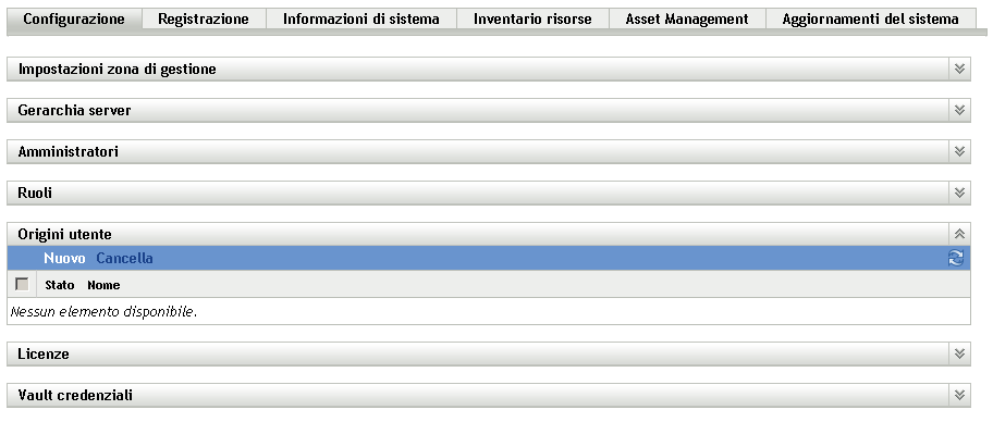 pagina Configurazione