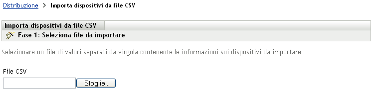 Pagina Seleziona file da importare