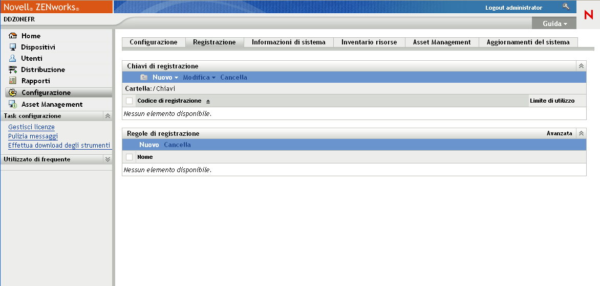 Scheda Configurazione - Pagina Registrazione