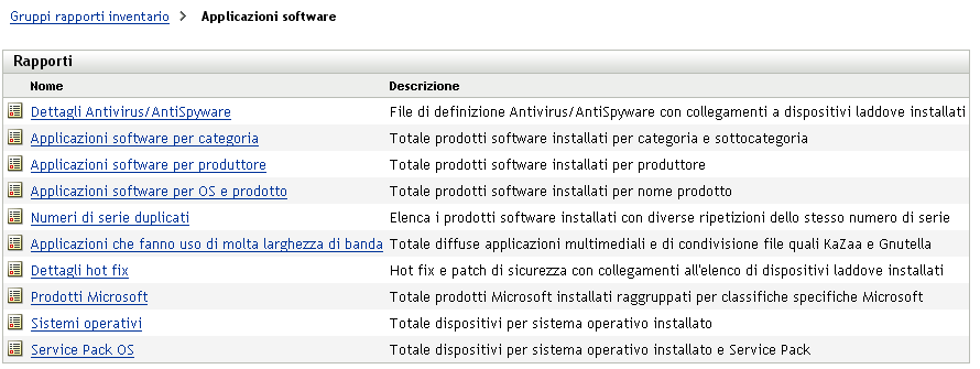 pagina Applicazioni software