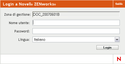 finestra di dialogo Login ZENworks