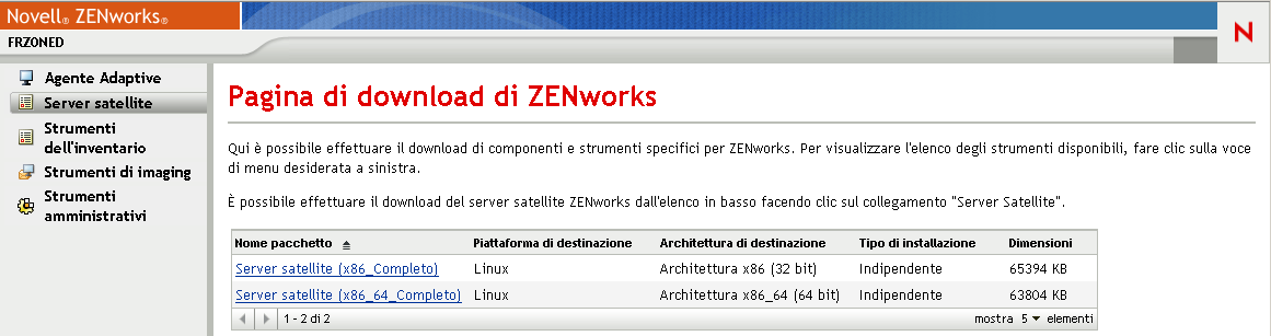 pagina di scaricamento di ZENworks