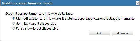 Finestra di dialogo Modifica comportamento di riavvio 