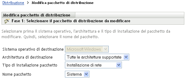 Modifica guidata pacchetto di distribuzione > pagina Selezionare il pacchetto di distribuzione da modificare