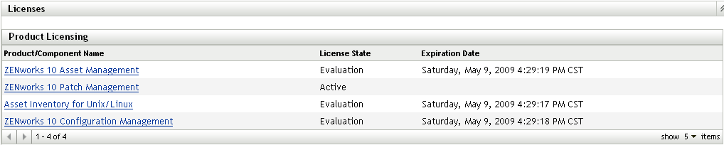 Sezione Licenze estesa