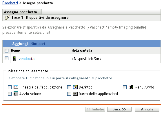 pagina Assegnazione guidata pacchetto - Dispositivi da assegnare