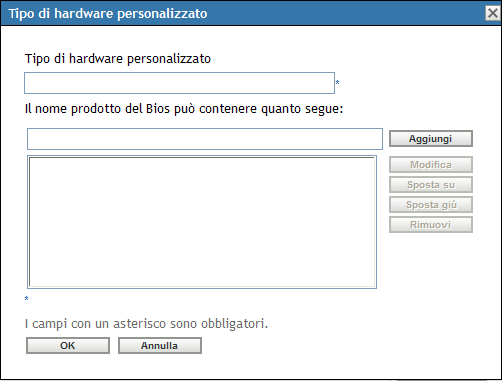 finestra di dialogo Tipo di hardware personalizzato