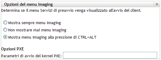 riquadro Opzioni del menu Imaging