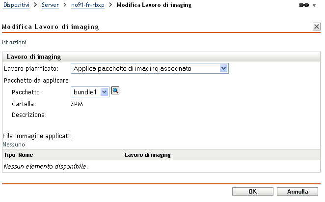 Modifica guidata funzionamento di imaging - Applica pacchetto Imaging assegnato