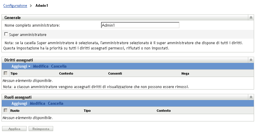 Dettagli conto amministratore