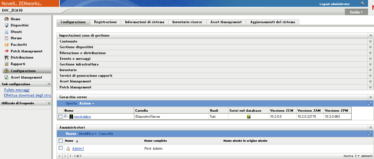 Pagina Configurazione