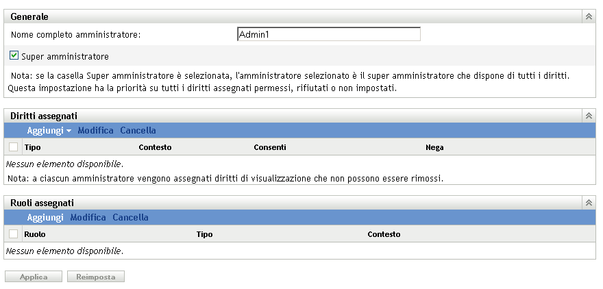 Dettagli conto amministratore