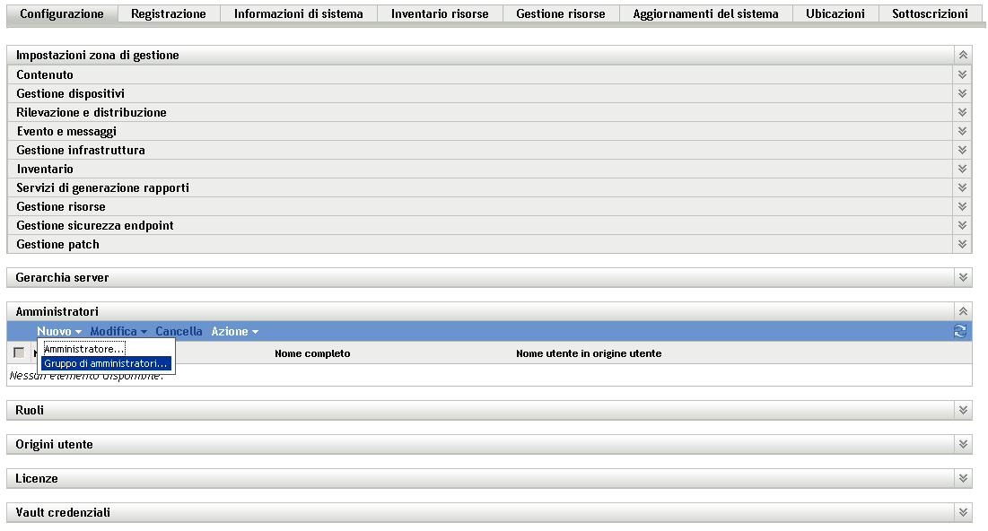 Pagina Configurazione