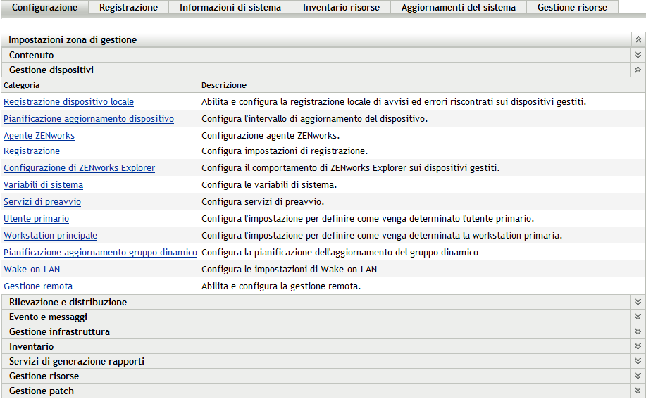 Pannello Impostazioni zona di gestione (scheda Configurazione > Gestione dispositivi)