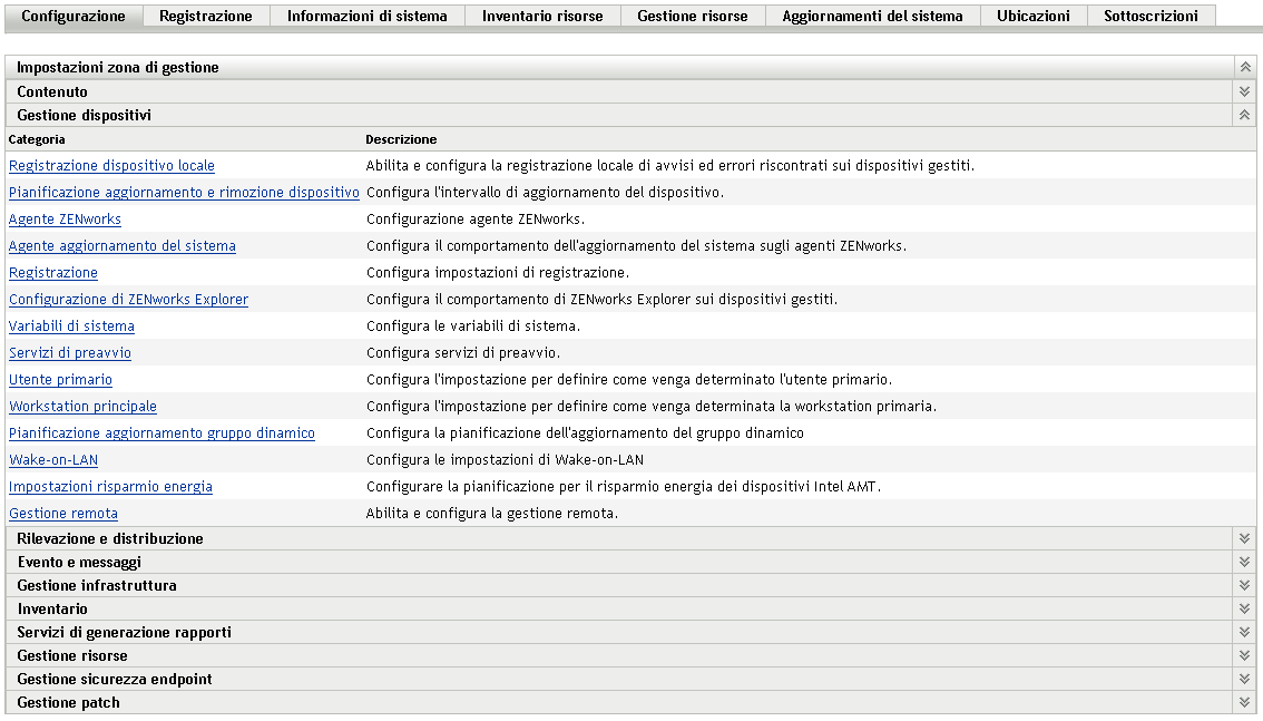 Scheda Configurazione > riquadro Gestione dispositivi