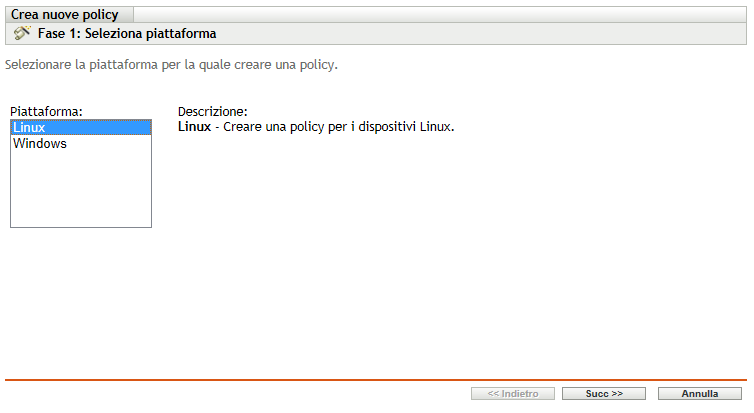 Pagina Seleziona categoria piattaforma della procedura guidata di creazione di una nuova policy