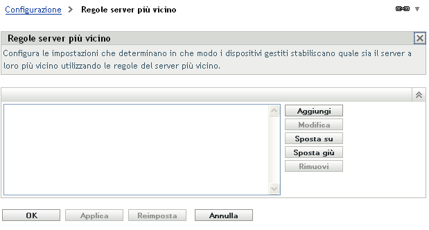 Pannello Regole server più vicine