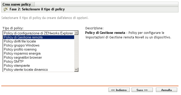 Pagina Seleziona tipo policy della procedura guidata di creazione di una nuova policy