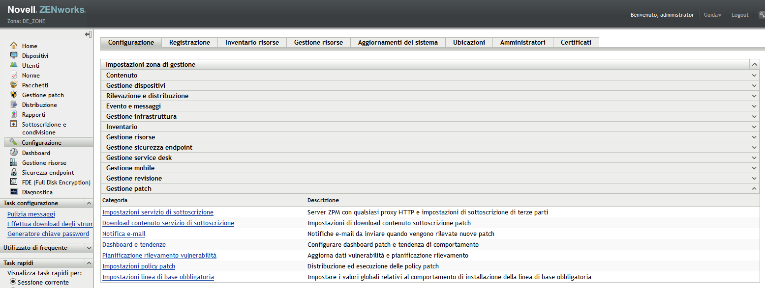 Scheda Configurazione, sezione Gestione patch