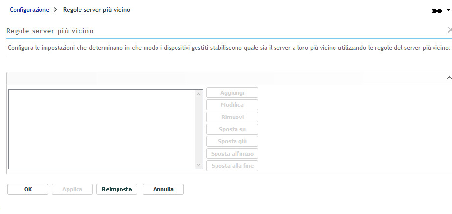 Pannello Regole server più vicine