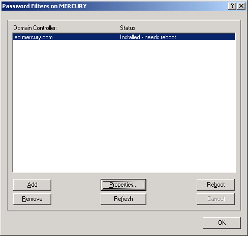 Password Filters dialog