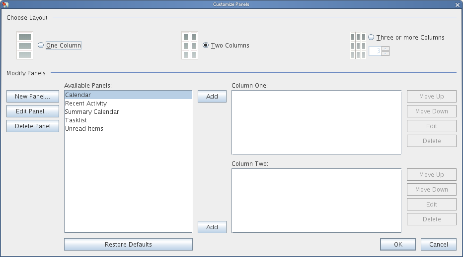 Customize panels Customize panels